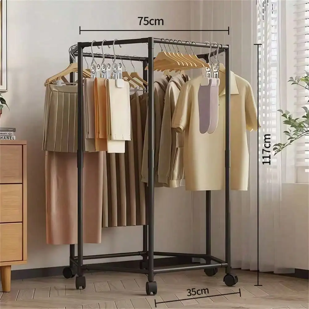 Multifunctional Floor-Standing Metal Clothes Hanger Home Bedroom Clothes Storage Rack Hexagonal Shelf Detachab