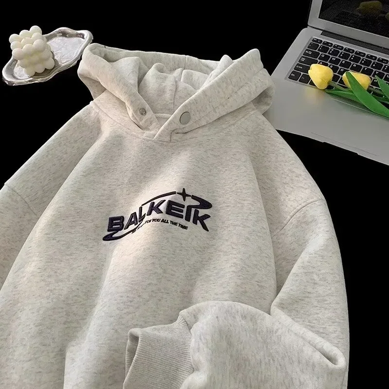 

Pop New Men's Letter Embroidered Baggy Hoodies Y2K Vintage Streetwear Hooded Sweatshirt Hip Hop Fashion Fleece Pullover Hoody