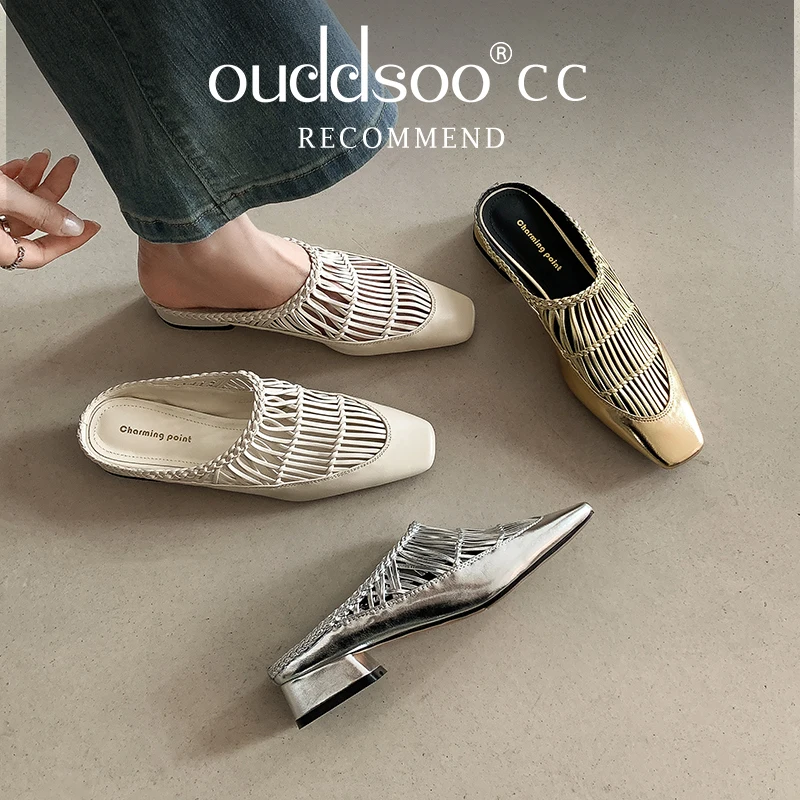 

Ods Square Toe Stiletto Sandals for Women Summer Shiny Solid Color High Heels Casual Half Slippers Shoes Woman Designer Sandals