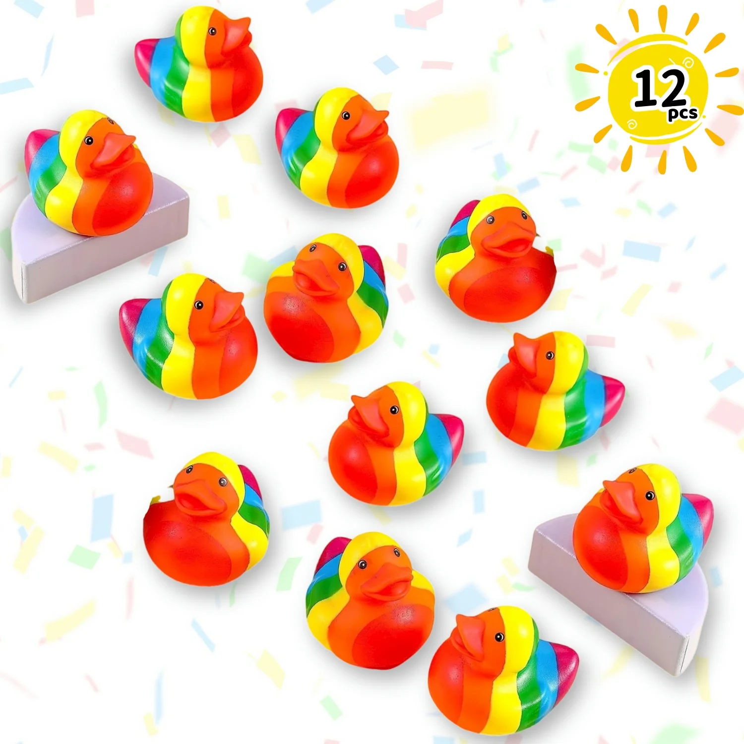 12pcs Rainbow Rubber Duck Mini Rubber Duckies Bulk Rainbow Party Decorations Christmas Gifts for Rainbow Colorful Birthday Party