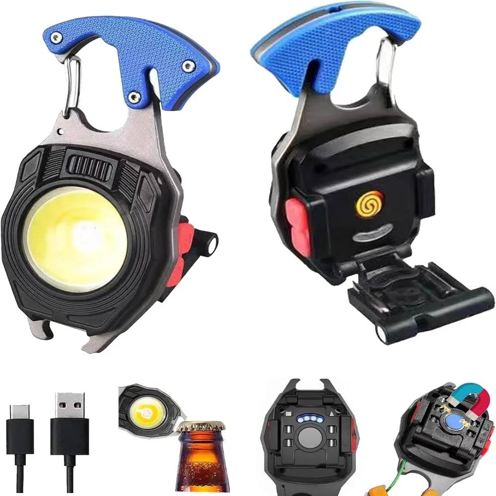 

7 Light Modes Keychain Work Light With Folding Bracket 1600Lumen Rechargeable Flashlight Bottle Opener Life-Saving Whistles