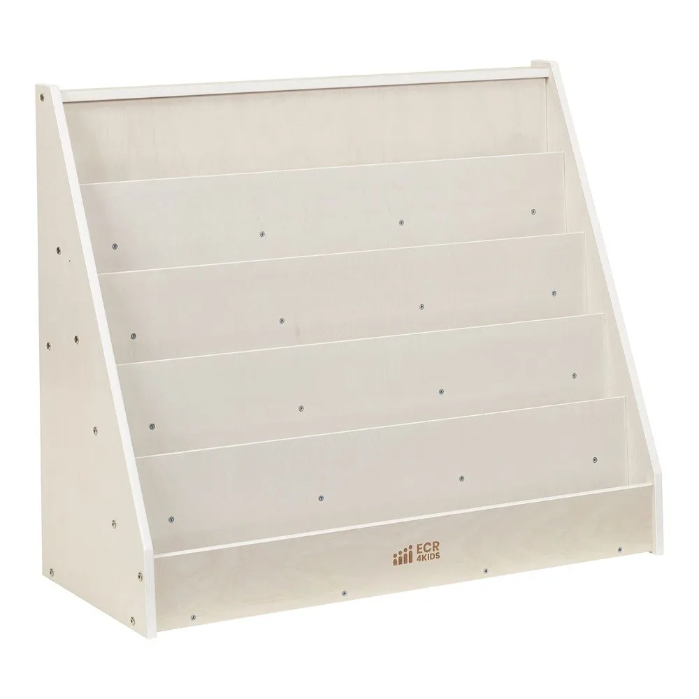 5 Shelf Wooden Book Display Single Sided Bookshelf White Wash
