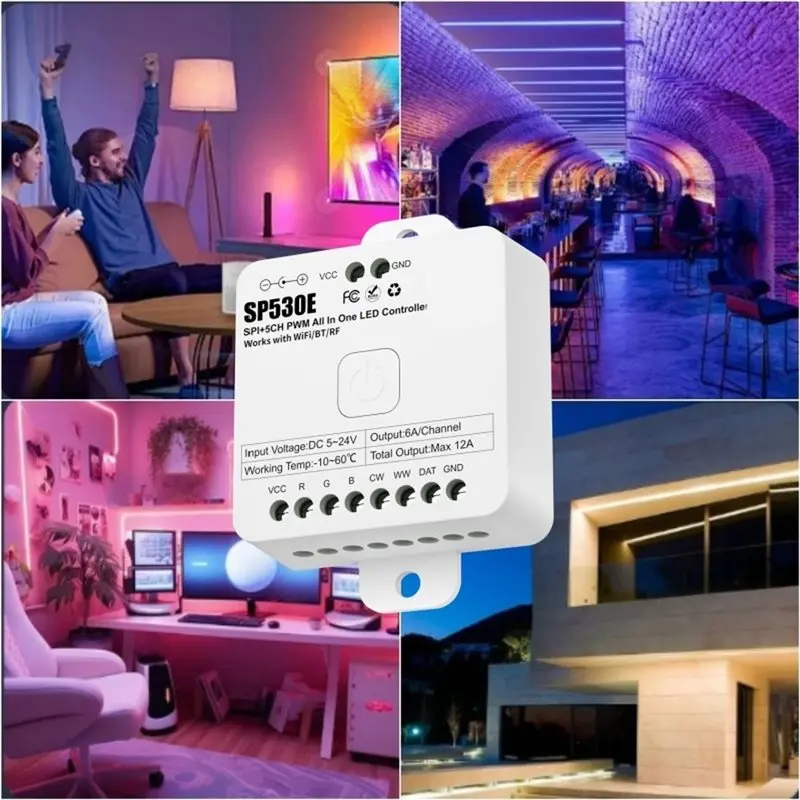 ABLN-SP530E All In One 5CH PWM SPI LED Pixel Controller For Sk6812 RGBW LED Strips RB3 Remote 2.4G Wifi/BT