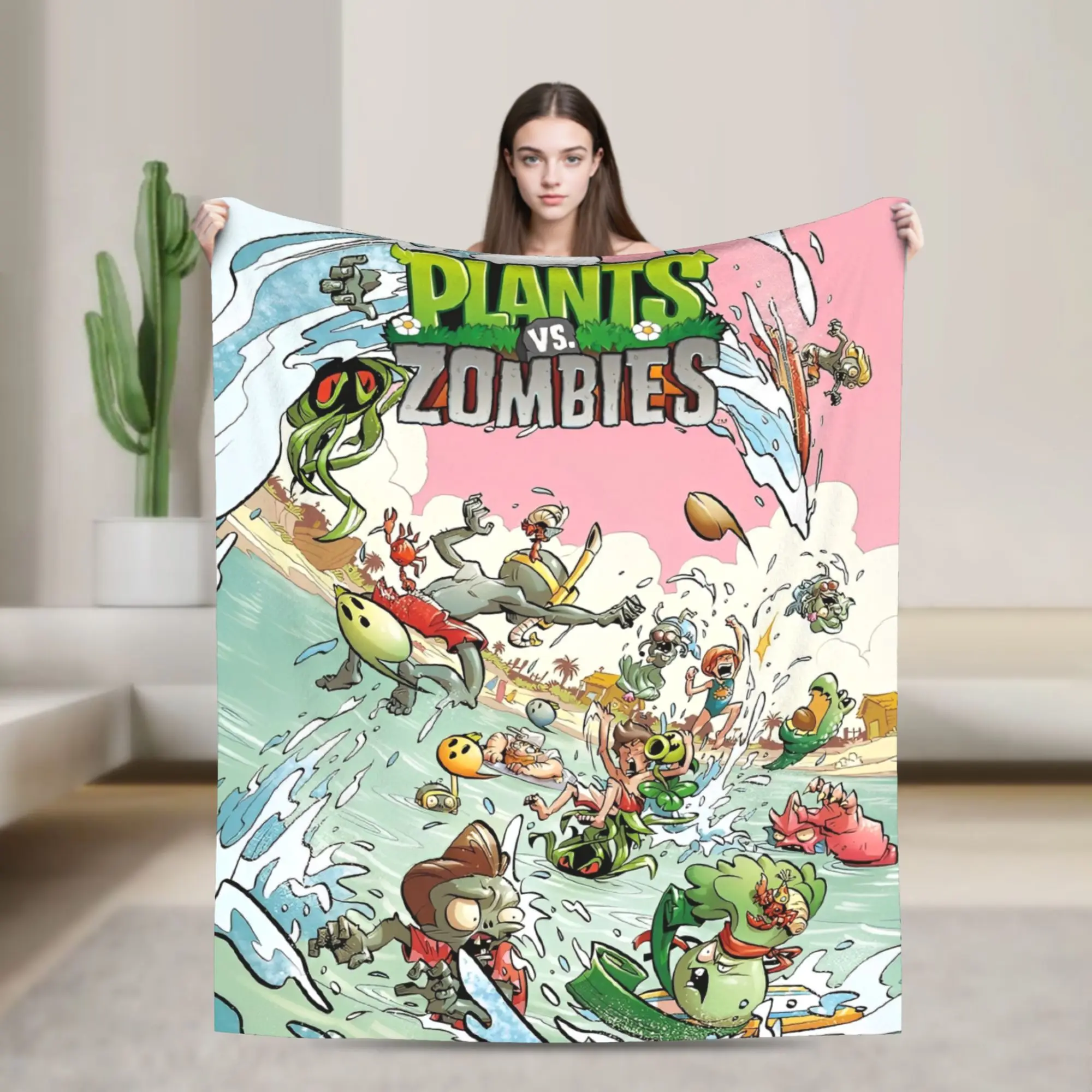 

Game P-Plants-vs-Zombie Warm Soft Blanket Travel Plush Bedding Throws Comfortable Living Room Flannel Bedspread Sofa Bed Cover