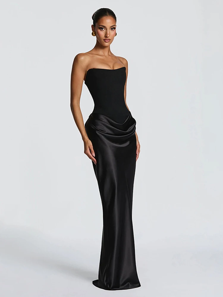 Elegant Off The Shoulder Prom Gowns Fashion Women's Satin Maxi Dress with Scarf Lady Sexy Bodyon Summer Evening Party Dress Long view 4