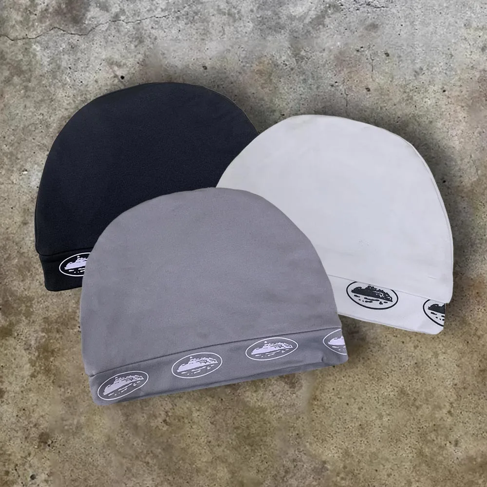 Amerikanische Retro-Insel-Oval-Print Slouchy Beanie für Männer und Frauen in Schwarz, Weiß, Grau, Weiche Dünne Strickmütze im Street-Style