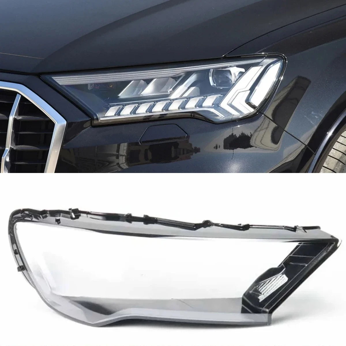 

For Audi Q7 Headlight Cover Transparent Mask Headlamp Lamp Shell Lens Replace Original Lampshade Plexiglass 2020 2021 2022