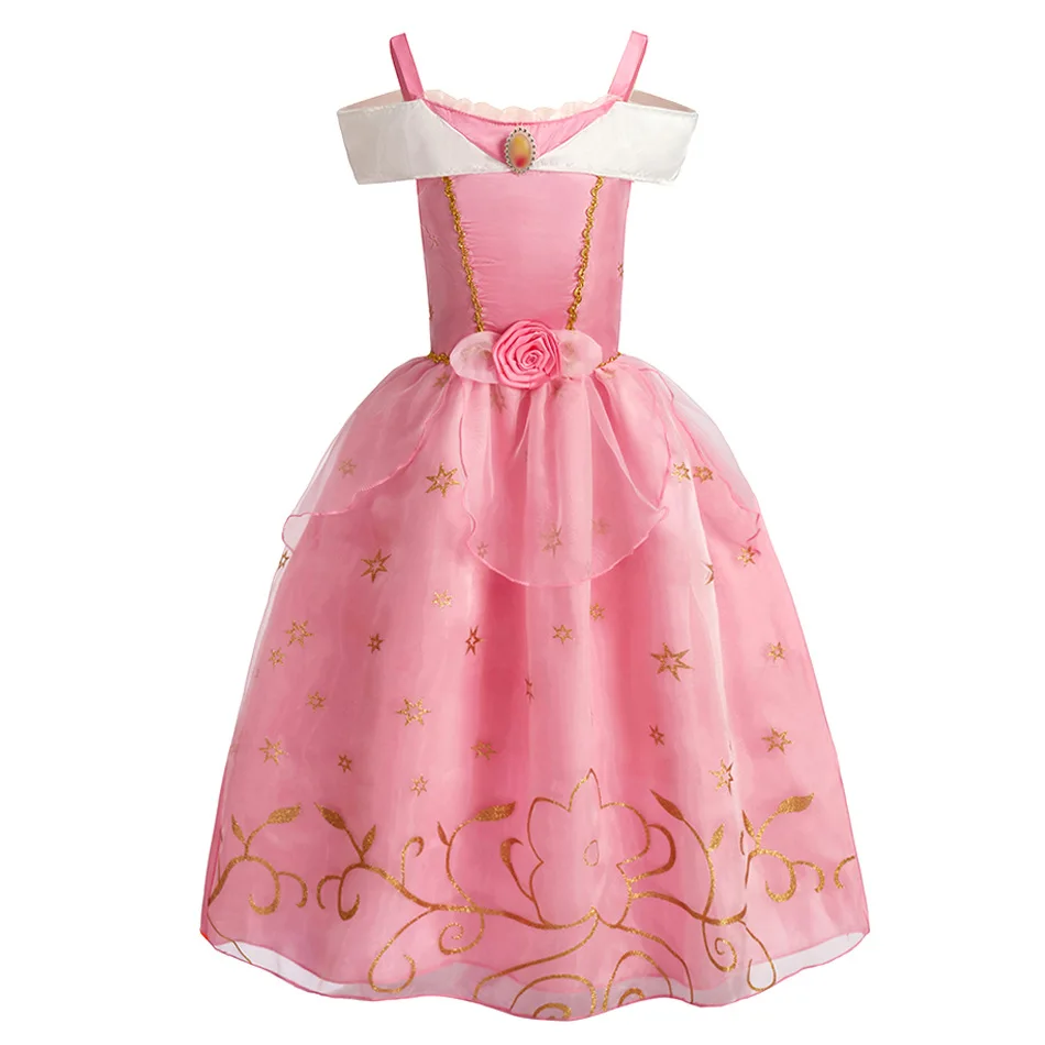 Girls Spaghetti Strap Aurora Cosplay Gown Set Sleeping Beauty Costume for Birthday Halloween Carnival Party