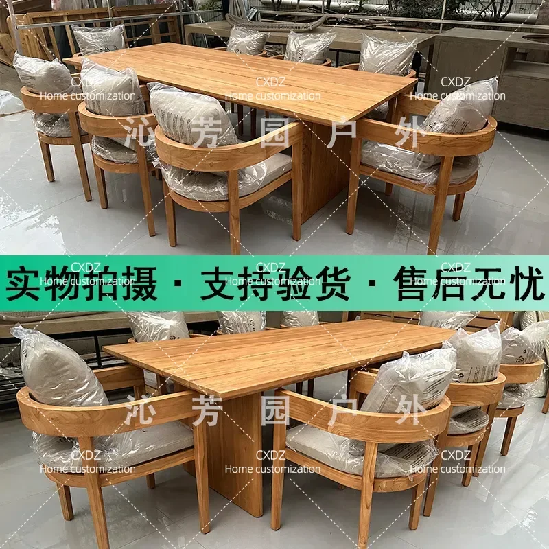 Terrace Waterproof Solid Wood Tables and Chairs Villa Courtyard Simple Outdoor Furniture Hotel Restaurant Garden Outdoor Teak