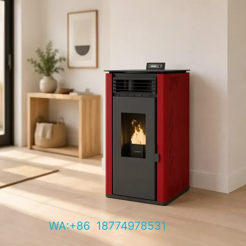 PS-60 Biomass Wood Pellet Heater 6KW Hot Air Heating Freestanding Stove Auto Feed Smokeless WiFi App Control for Home Use
