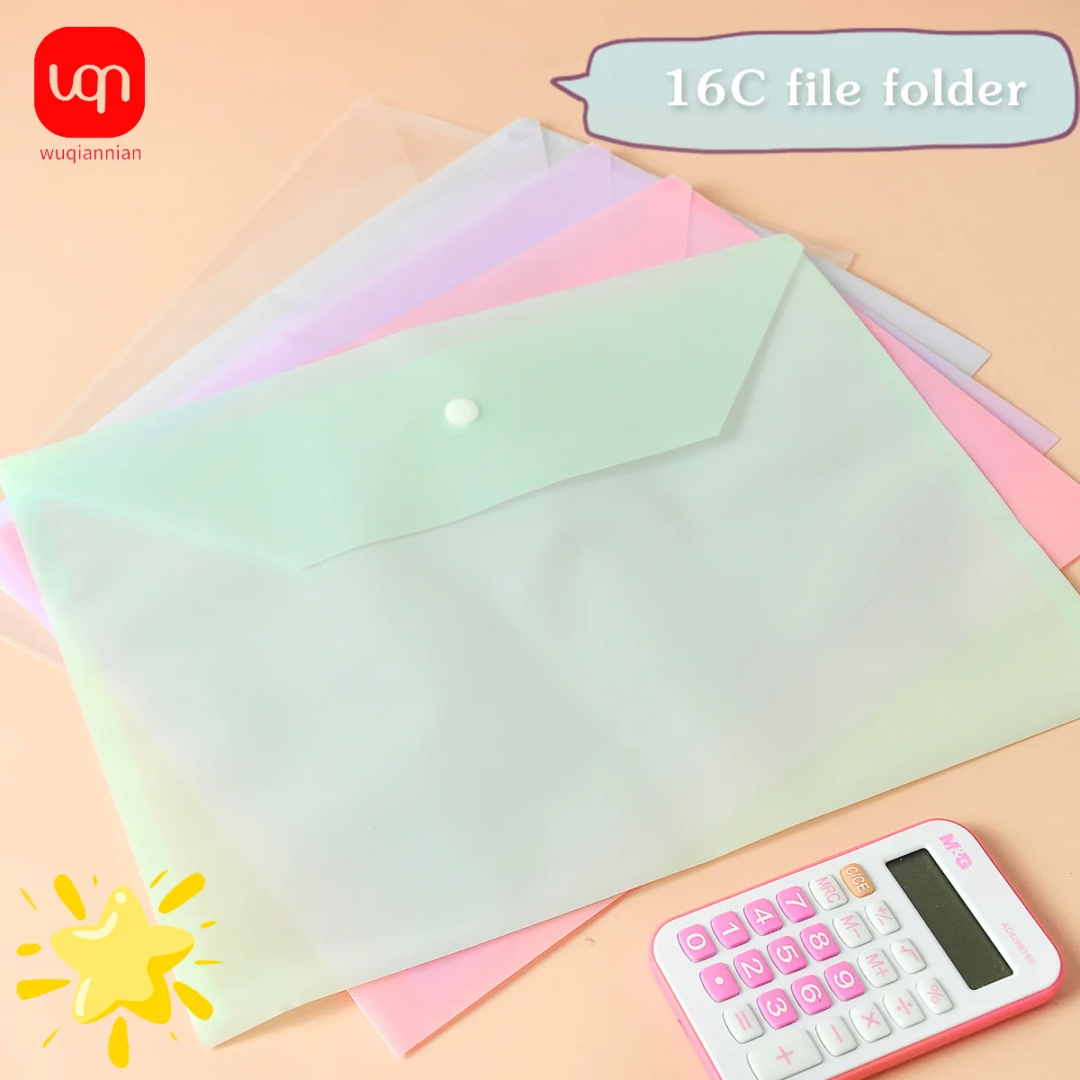 

WQN-120PCS Color File Bag Transparent Plastic A4 File Storage Bag Student Organizer Information Folder Stationery