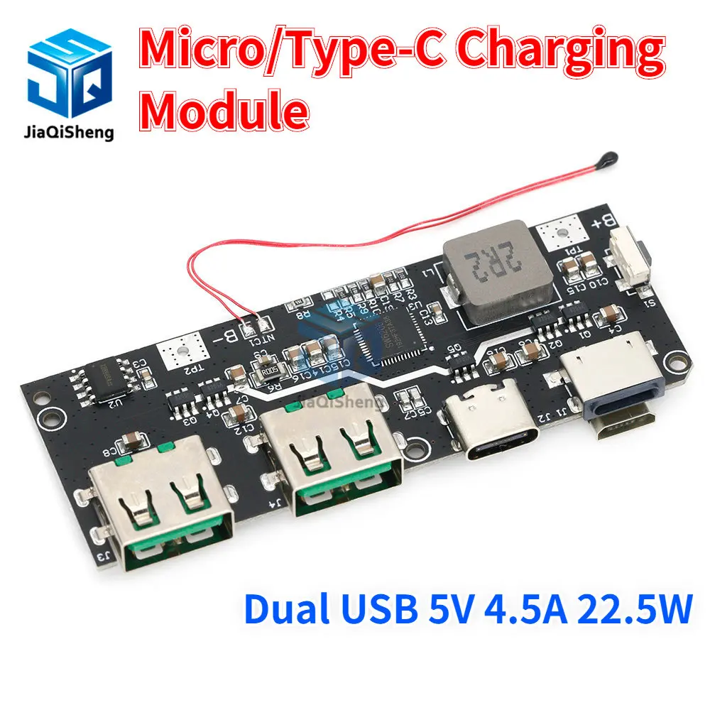 QC4.0 QC3.0 LED Dual USB 5V 4.5A 22.5W Micro/Type-C USB Mobile Power Bank 18650 Charging Module Temperature / Circuit Protection