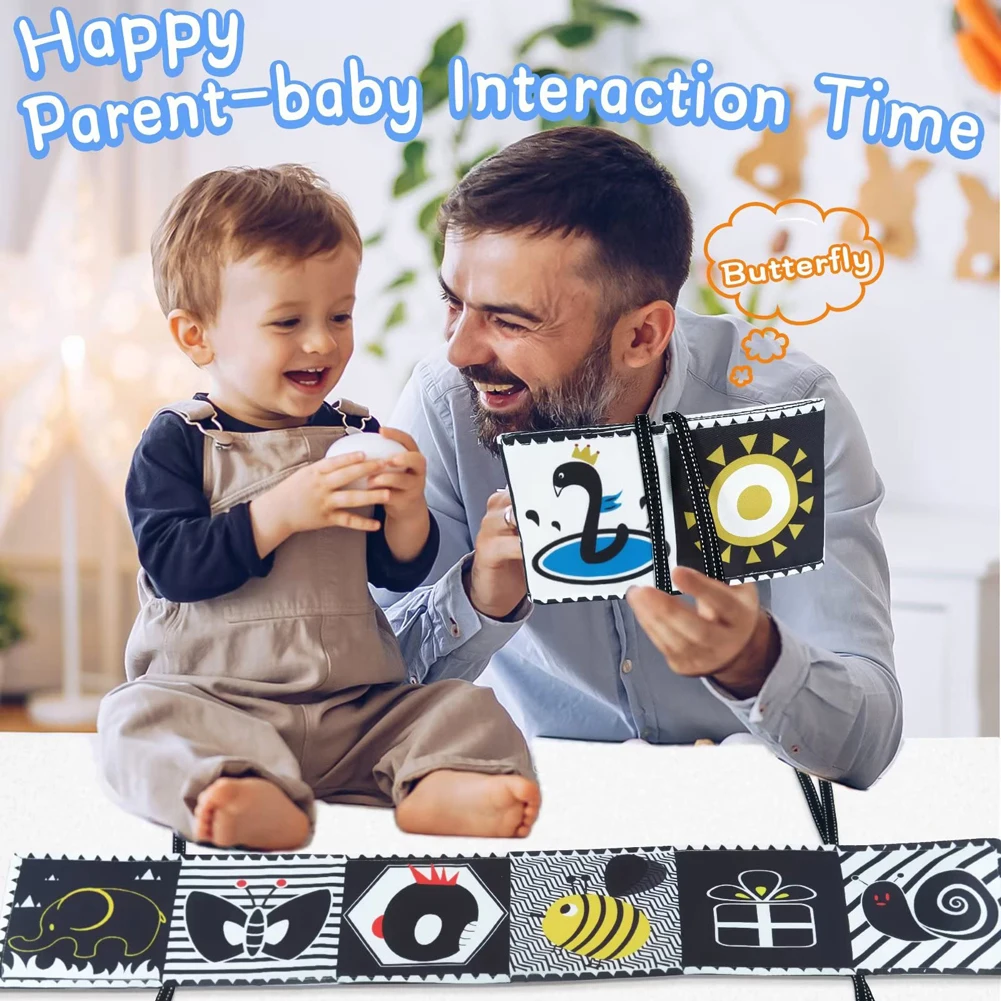 Baby Cloth Book High Contrast Baby Toys 0-36 Months Newborn Crib Toys Black and White Animal Sensory Cloth Books Montessori Toys