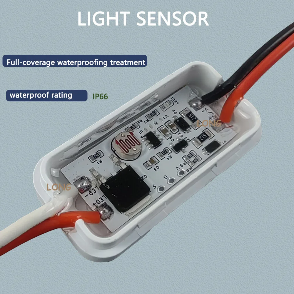 مفتاح مستشعر الضوء التلقائي على إيقاف مستشعر الضوء الكهروضوئي في الهواء الطلق مقاوم للماء IP66 تيار مستمر 12-75 فولت 3A لممر الدرج