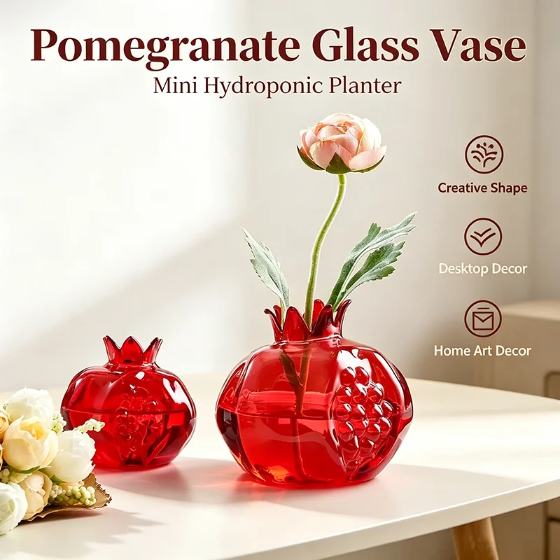 Pomegranate-Shaped Glass Vase and mini Hydroponic Glass Pot Creative Flower Container Suitable for Restaurant Table Decorations