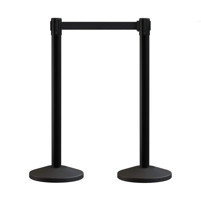 CCW Series RBB-100 - Set of 2 Stanchion Retractable Belt Barriers - 11 Foot Black Belt, Black Post - Easy Assembly