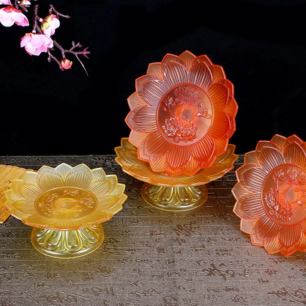 Buddhist Lotus Fruit Tray for Temple Home Altar – 2pcs Offering Bowl, Candy Snack Storage Container, Blessing Decor