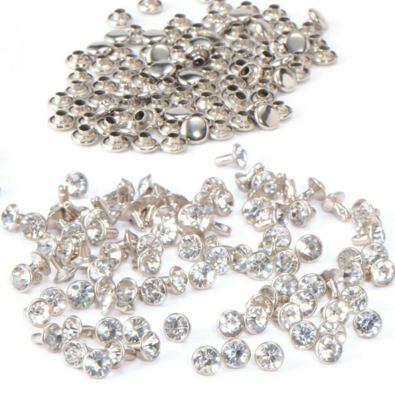 Rebites de strass redondos para couro DIY, jóias decorativas, cintos e sacos de roupas, 7mm, 100 Set, 200 Set