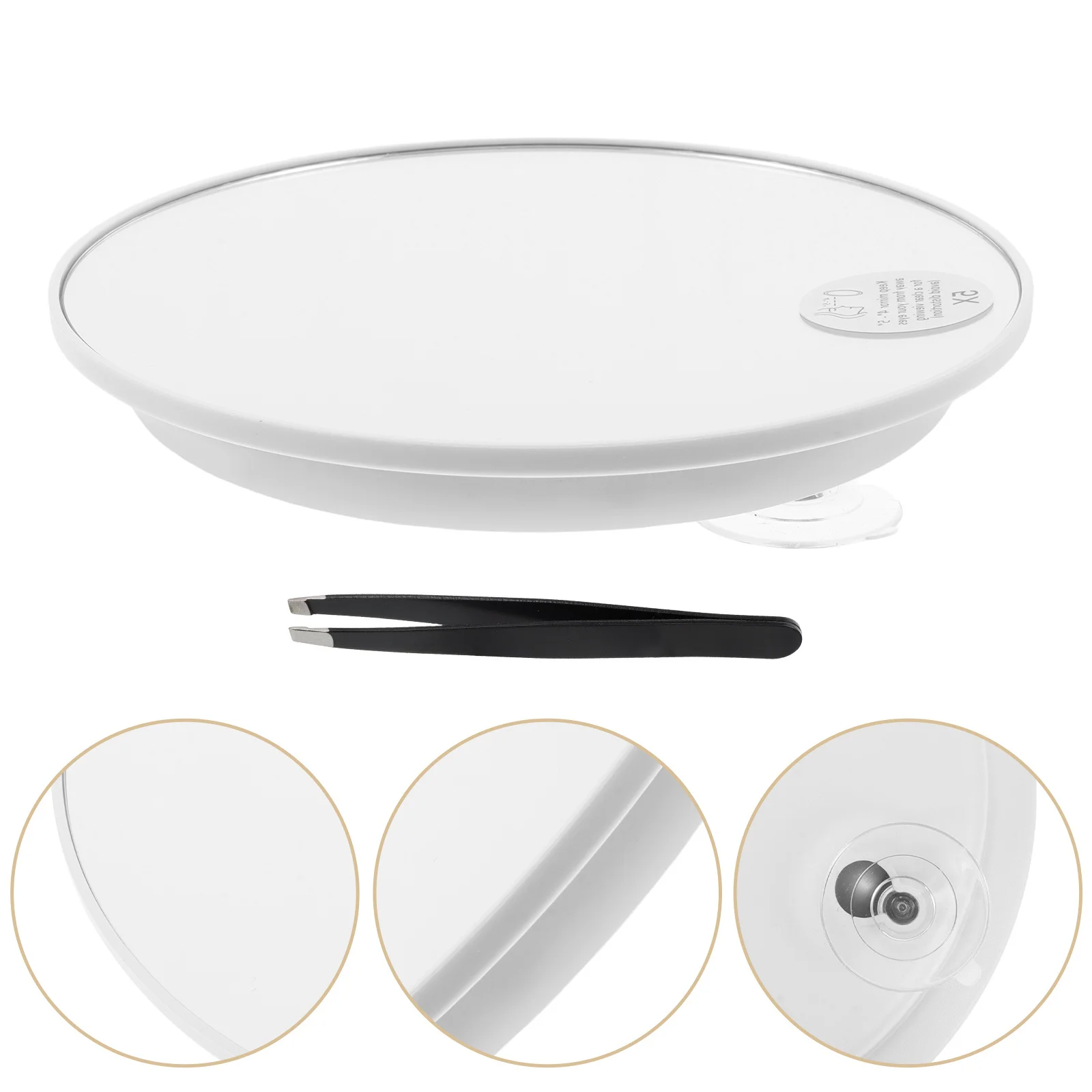 

1Set Suction Cup Mirror 10x Magnification Bathroom Travel Use Compact Size Tweezer Set Included Wide View Makeup Accessory