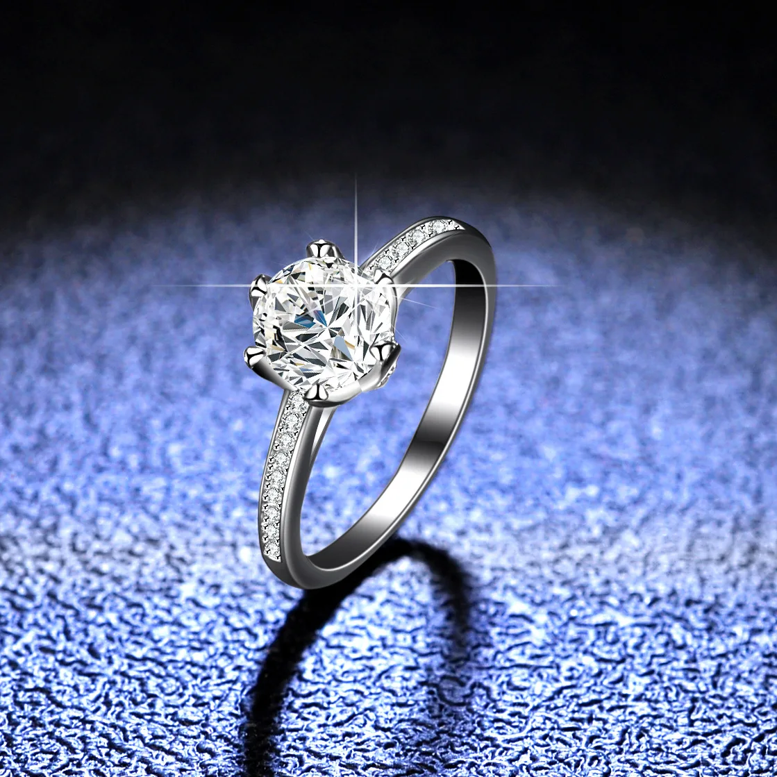 D Color Moissanite Ring for Women, 18K Gold One Carat, Multiple Classic Intimate Six Claw Wedding Platinum PT950 Diamond Rings