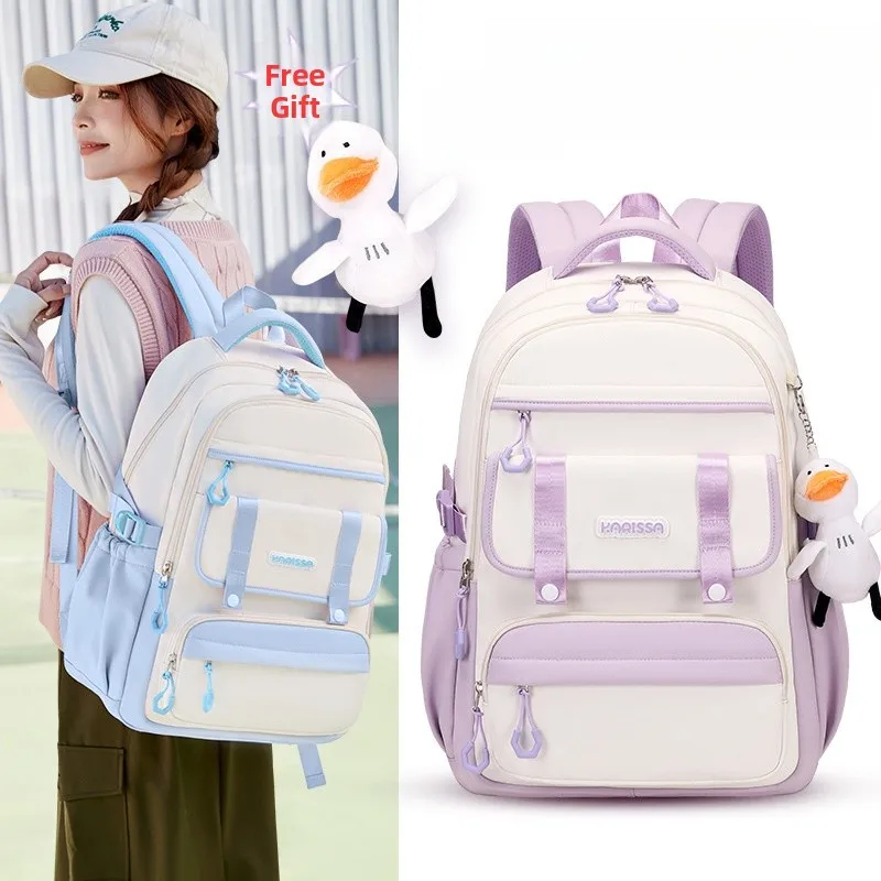 2024-new-oxford-cloth-backpack-waterproof-spine-protection-girls-school-bag-dual-shoulder-youthful-style-zipper-closure-daily