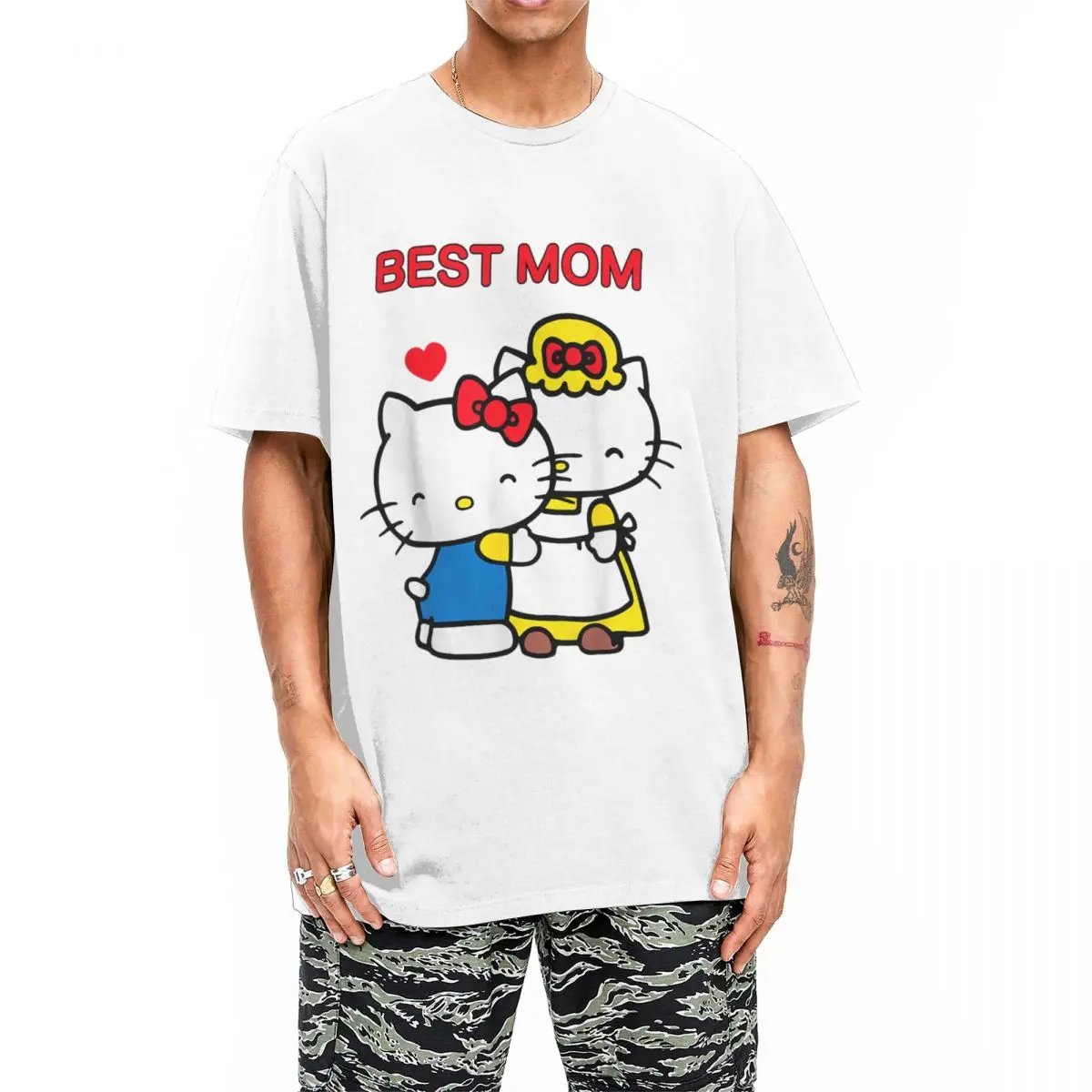 Hello Kitty Mother's Day Best Mom T-Shirt Men Women Funny Pure Cotton Tees Round Neck Short Sleeve T Shirts Printing Clothing