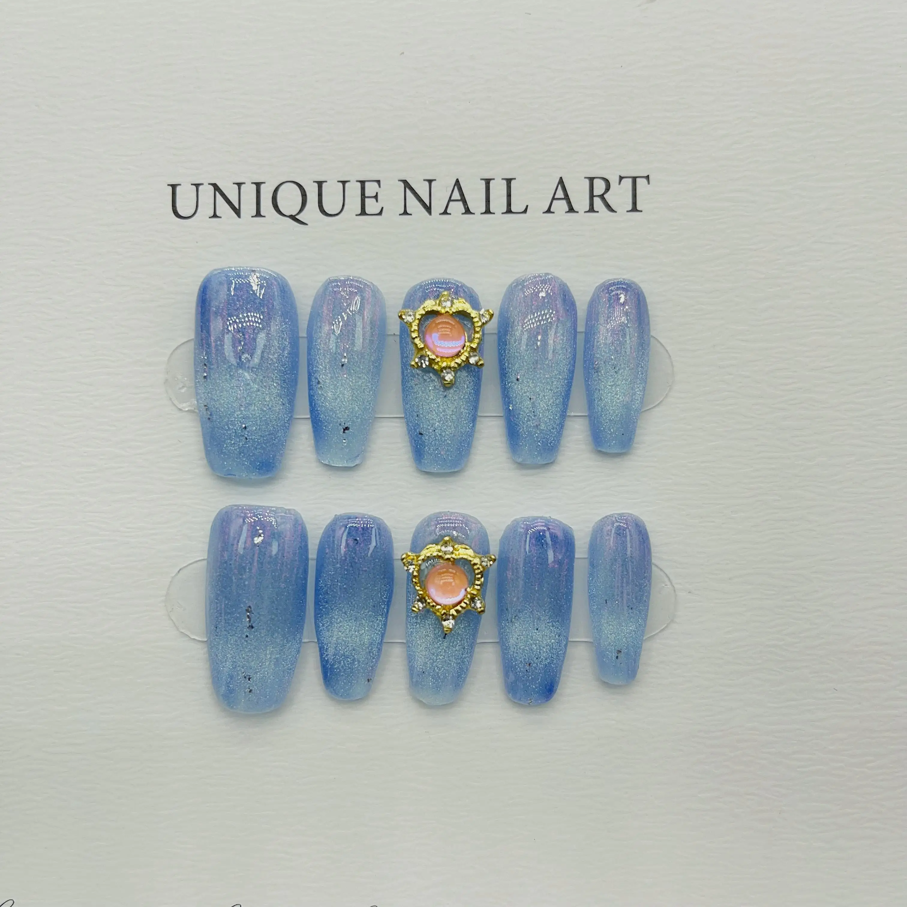 Ocean Gradient Blue Handmade Press On Nails,High-End INS Style,Detachable and Reusable Manicure.No.C181