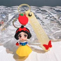 Disney Cute Cartoon Drop Glue Mermaid Princess Key Chain Lovely Snow White Alice Keychain Bag Pendant Keyring