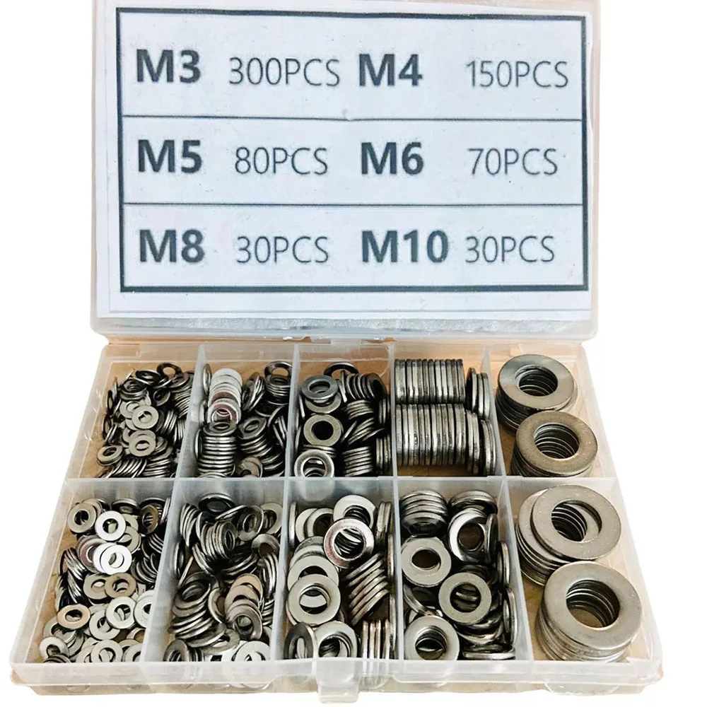 660 pieces of 304 stainless steel flat washers M3-M10 washer classification kit, size 6