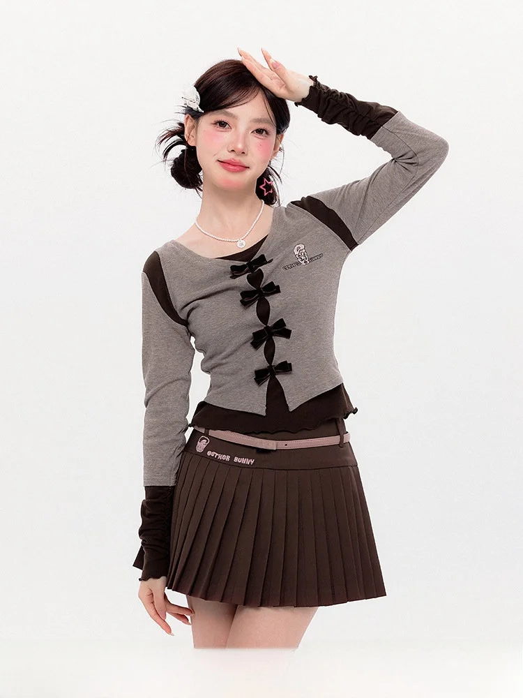 

Estherbunny Collaborative Knot Thin Knitted Women's 2024 Color Block Slimming Sweet Style Long Sleeve Sweater
