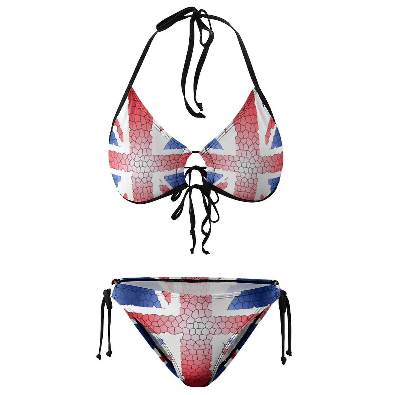 Seksowne damskie bikini pęknięte flaga Union Jack. Witraże, szkło, efekt, UK, flaga, Wielka Brytania, BLIGHTY, brytyjskie Bikini najwyższej jakości