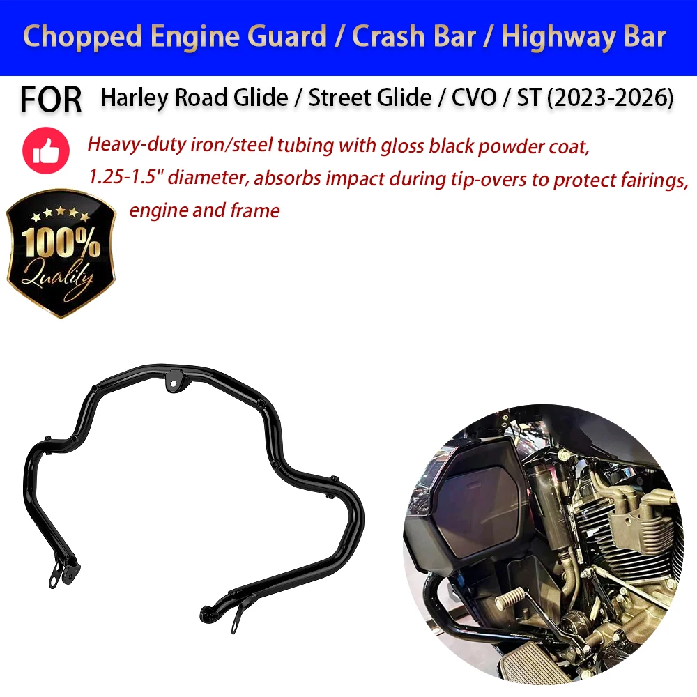 For Harley Road Glide Street Glide CVO 2023-2026 Chopped Engine Guard Crash Bar No-Drill Accesorios Moto