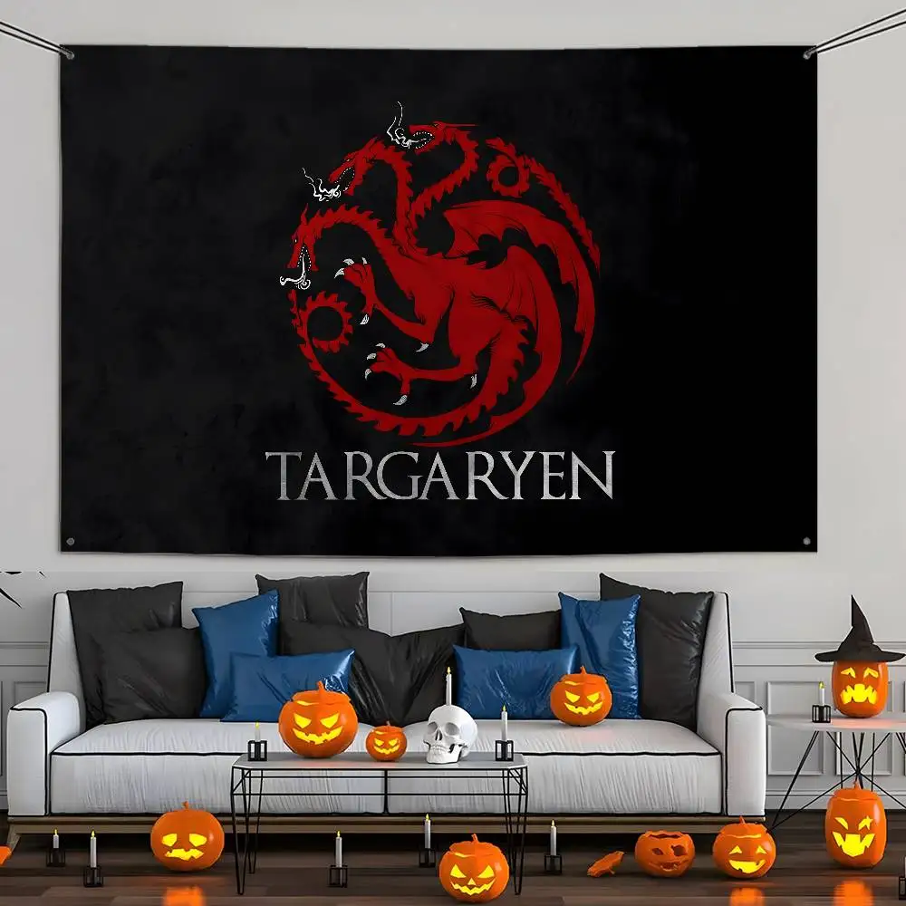 Bandera con logo de Casa Targaryen, banderas personalizadas, tapiz colgante de pared, bandera decorativa para exteriores, manta de fondo