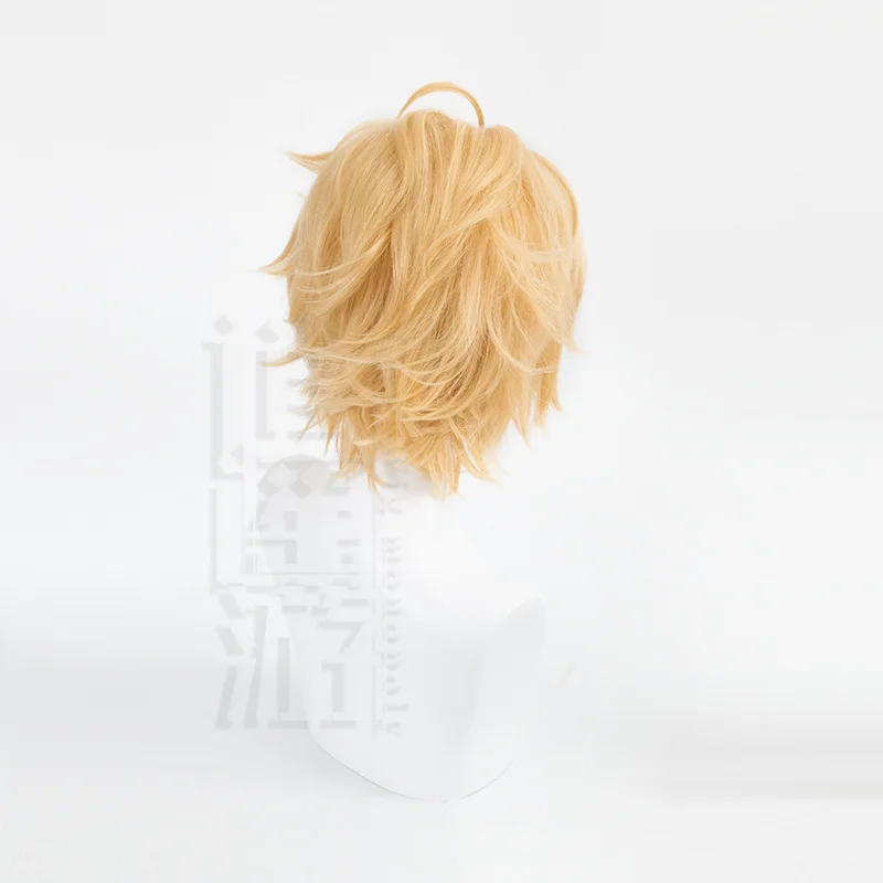 أنيمي كوينسي شعر مستعار تأثيري نو كرنفال 30 سنتيمتر الذهب قصيرة مقاومة للحرارة الاصطناعية الشعر هالوين حفلة تأثيري كوينسي الباروكات + غطاء شعر مستعار