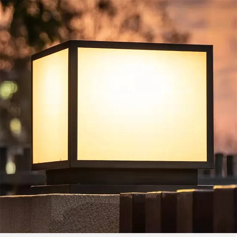 ALBERT กลางแจ้งพลังงานแสงอาทิตย์ Vintage โพสต์โคมไฟ Simple Square เสากันน้ําโมเดิร์น LED สําหรับ Home Villa Garden Patio Decor