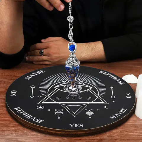 Set di tabelloni a pendolo da 2 pezzi/set, tabellone da divinazione per radiestesia in legno, bacheca metafisica con pendolo in cristallo per stregoneria