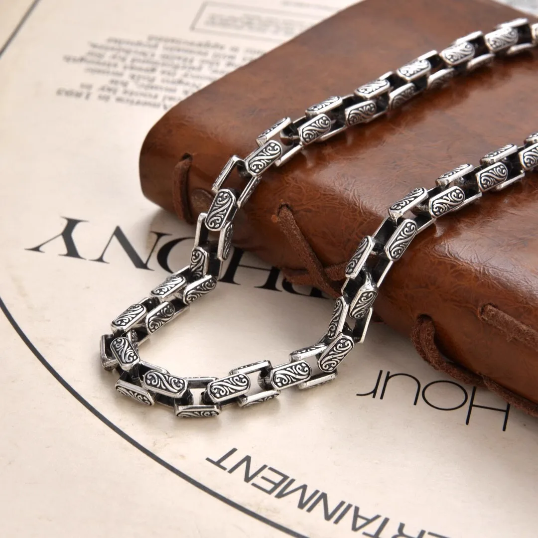 HX Silver Color 7mm Heavy Industry China-Chic Style Curly Grass Personality Necklace Versatile Chaoren Jewelry