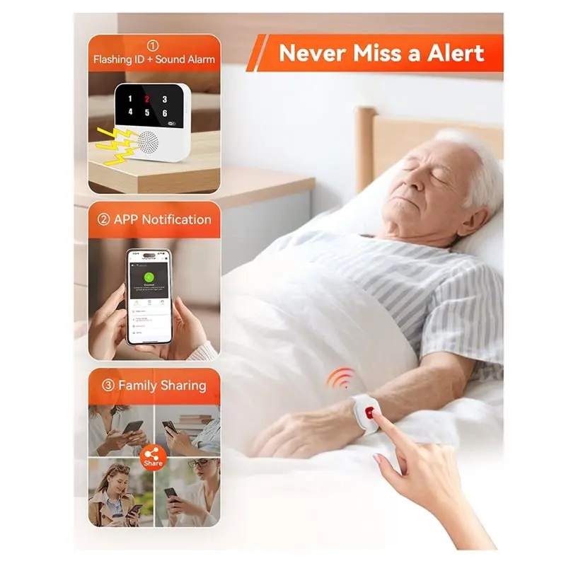 【NUEVO】SOS Pulsera inalámbrica Wifi Sistema de alerta de buscapersonas para cuidadores de ancianos Botón de llamada para pacientes mayores Ayuda a personas mayores en casa