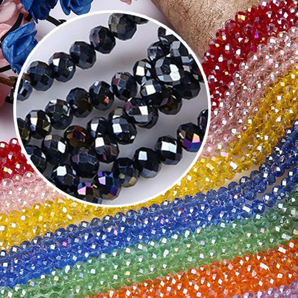 1 2 3 4 6 8 10mm Faceted Crystal Style Black Plated Beads Round Glass Loose Spacer Beads for Beadwork Accessories Strands D3