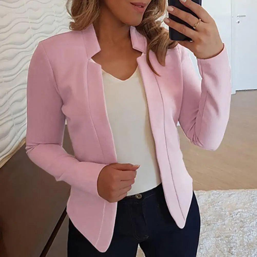 

2025 Office Ladies Blazer Long Sleeves Slim Fit Women Blazer Office Work Notched Collar Open Stitch Cardigan Blazer Outerwear