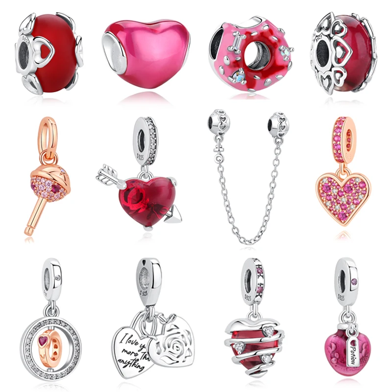 Dijes de plata esterlina 925 originales para mujer, cuentas con colgante de corazón de amor, compatibles con pulseras Pandora, collares, joyería,