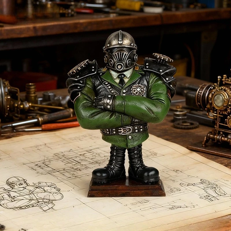 Cyberpunk Mecha Style Rivet Steel Skull Marshal Resin Model Desk Miniatures Creative Ornament Home Decor Ideal For Birthday Gift
