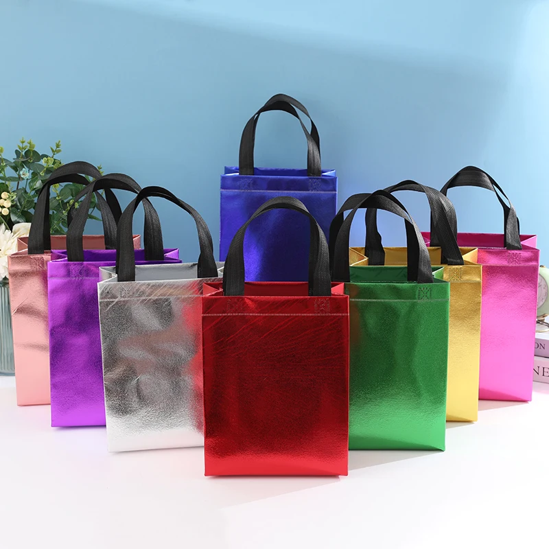 5Reusable gift bags with ,13-inch shiny, glossy-looking tote party gift bags, suitable for weddings, birthday parties, Valentin