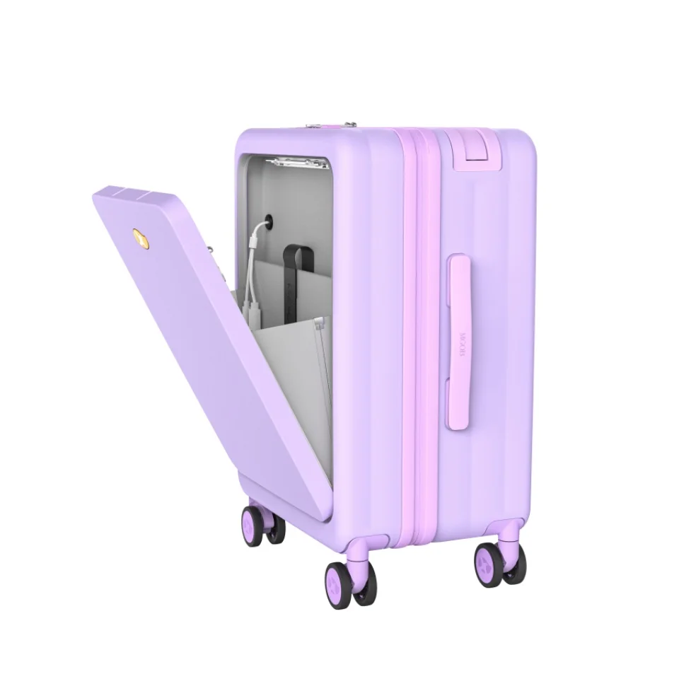 20 Inch Carry on Suitcase Front Open Case USB Charging Port Luggage Suitcase