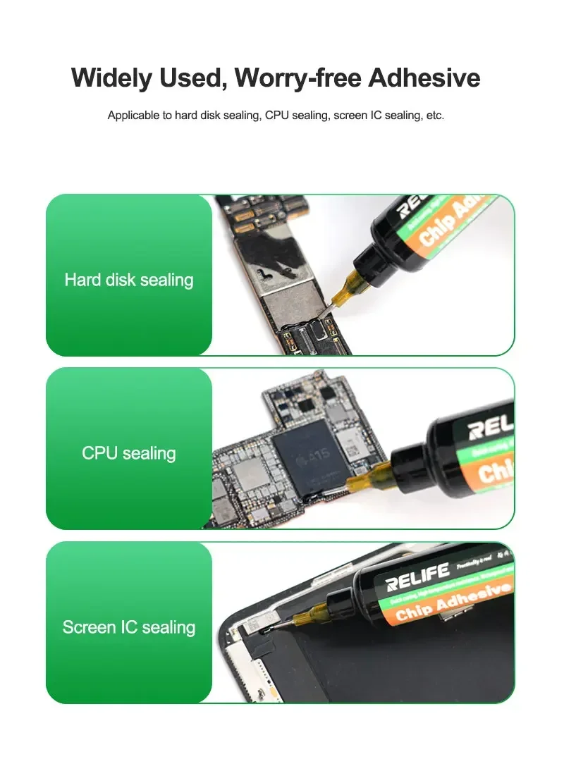 RELIFE RL-035E BGA 칩 밀봉 접착제, 하드 디스크, 스크린 IC, CPU 밀봉 접착제, 급속 경화 BGA IC 접착제 페이스트, UV 경화 램프 사용 필요