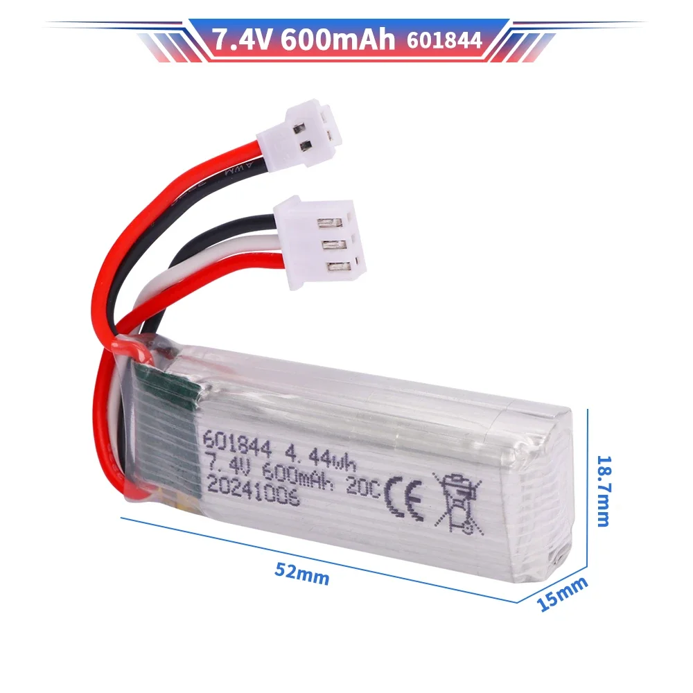 601844 7.4 فولت 600 مللي أمبير بطارية مع كابل شحن ل WLToys F959 XK DHC-2 A600 A700 A800 A430 RC طائرة RTF قطع الغيار البطارية