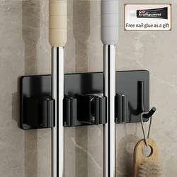 Stainless steel mop clip hook Bathroom mop stand perforation-free broom fixed hanger mop organizer