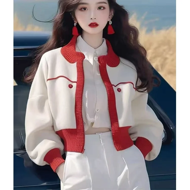 2025 neue Herbst Weiß Amerikanischen Sle ort Baseball Jaet frauen Mantel Frühling Herbst Sle Kleine Größe Damen Jaet