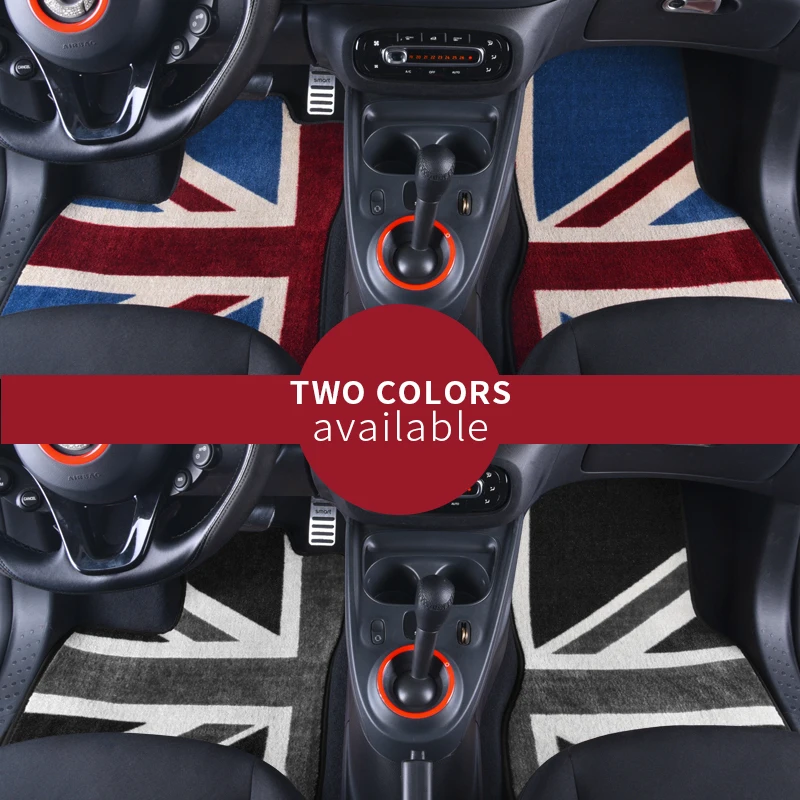 Tappetini per auto per Smart 451 453 Fortwo Forfour Accessori Tappeti per auto personalizzati Tappetini per guida a sinistra Modello Union Jack