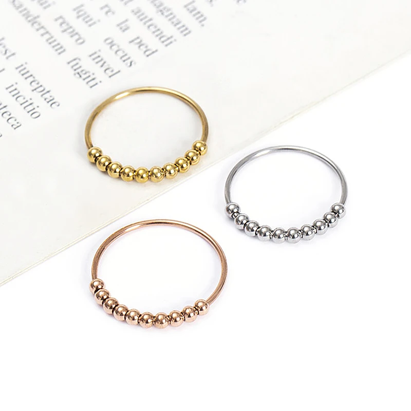 

New Fashion Beads Anxiety Rings For Women Men Stainless Steel Rotate Freely Spinner Ring Couple Trend Simple Jewelry Wholesale